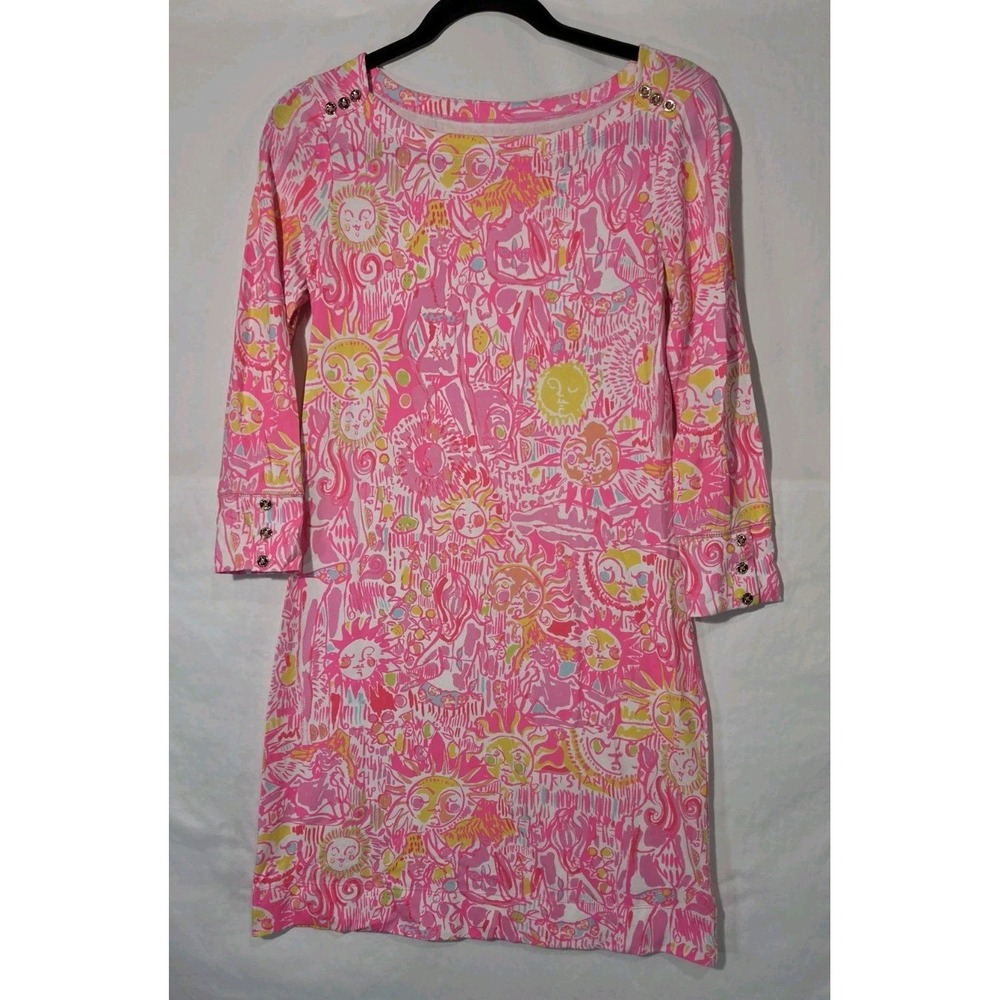 Lilly Pulitzer Shift Dress Women XS Pink Fresh Squeezed Sun Print Knit UPF 50+